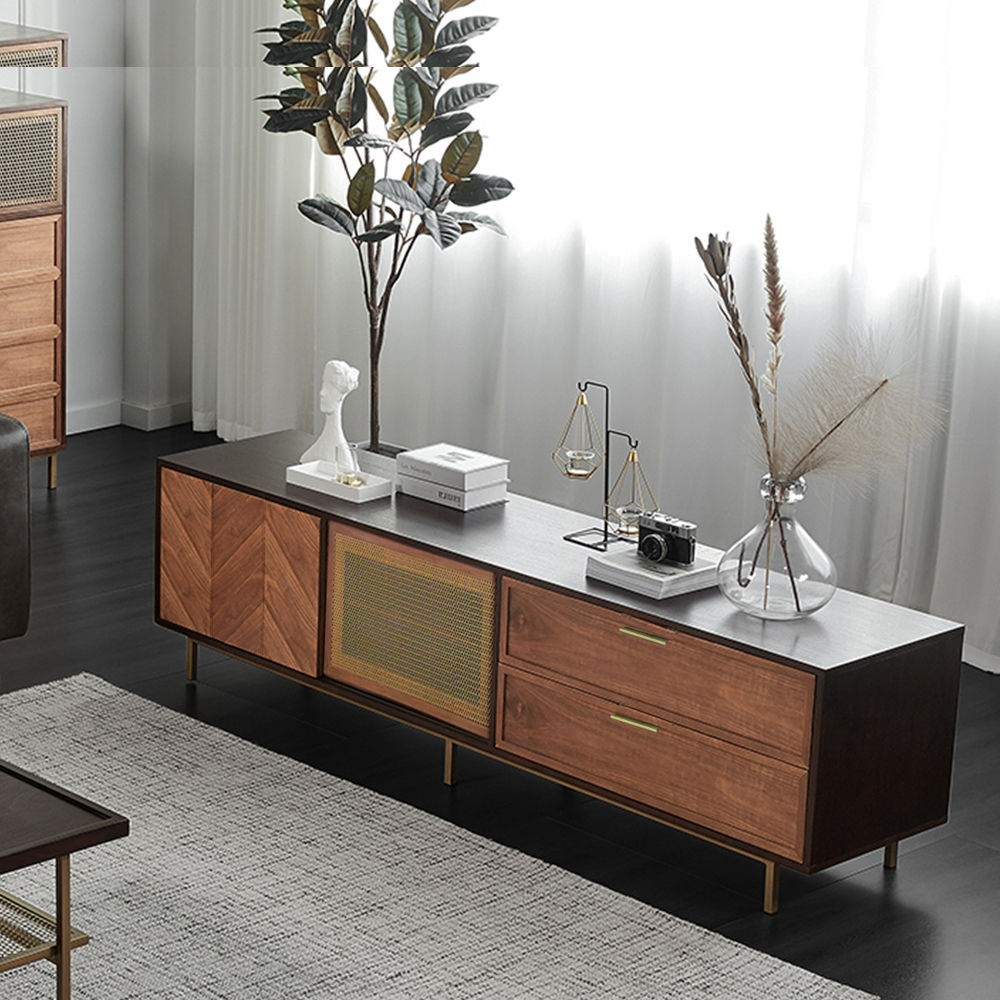 with Cabinets Dark Wood MDF TV Stands