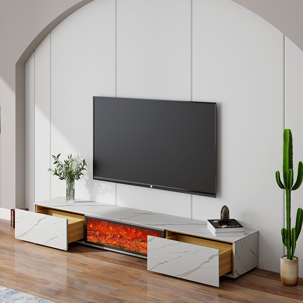 Fully Assemble White Glossy Sintered Stone TV Stands