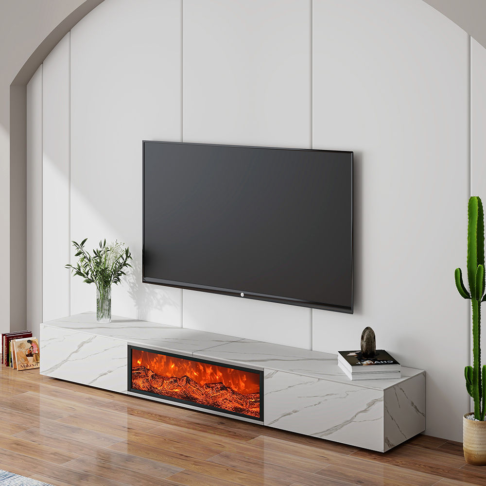 with Drawers White Glossy Sintered Stone TV Stands