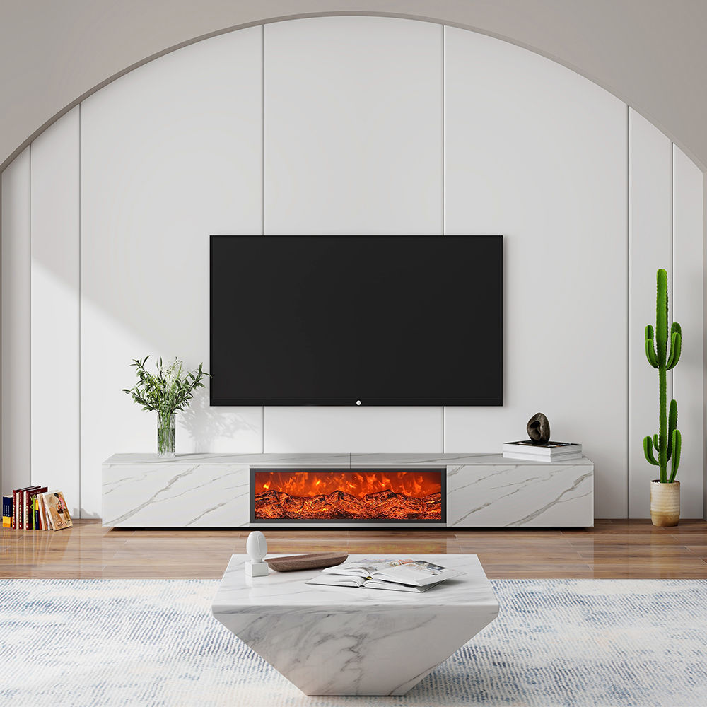Fully Assemble White Glossy Sintered Stone TV Stands