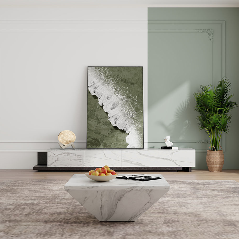On the Ground White Sintered Stone TV Stands