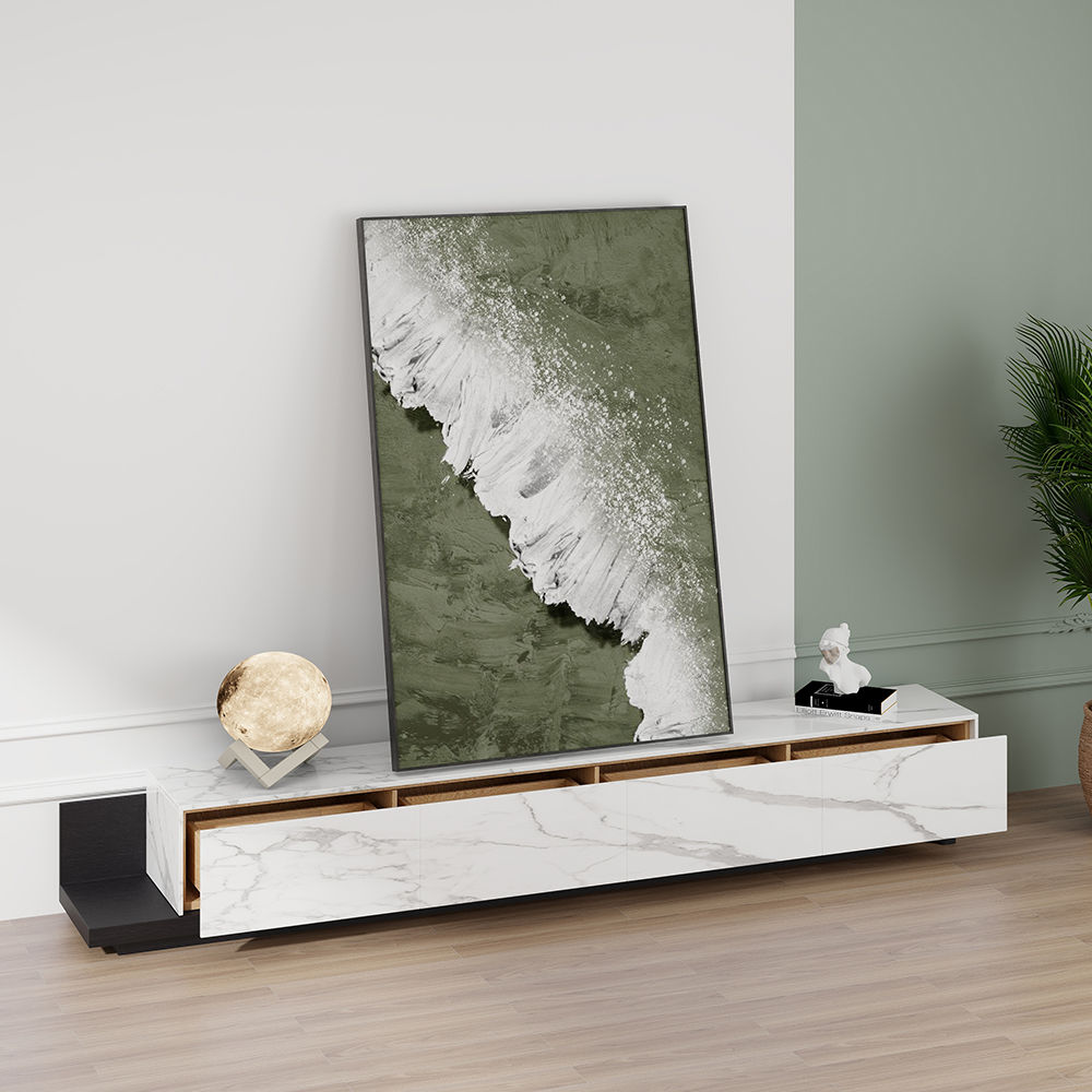 with Drawers White Sintered Stone TV Stands