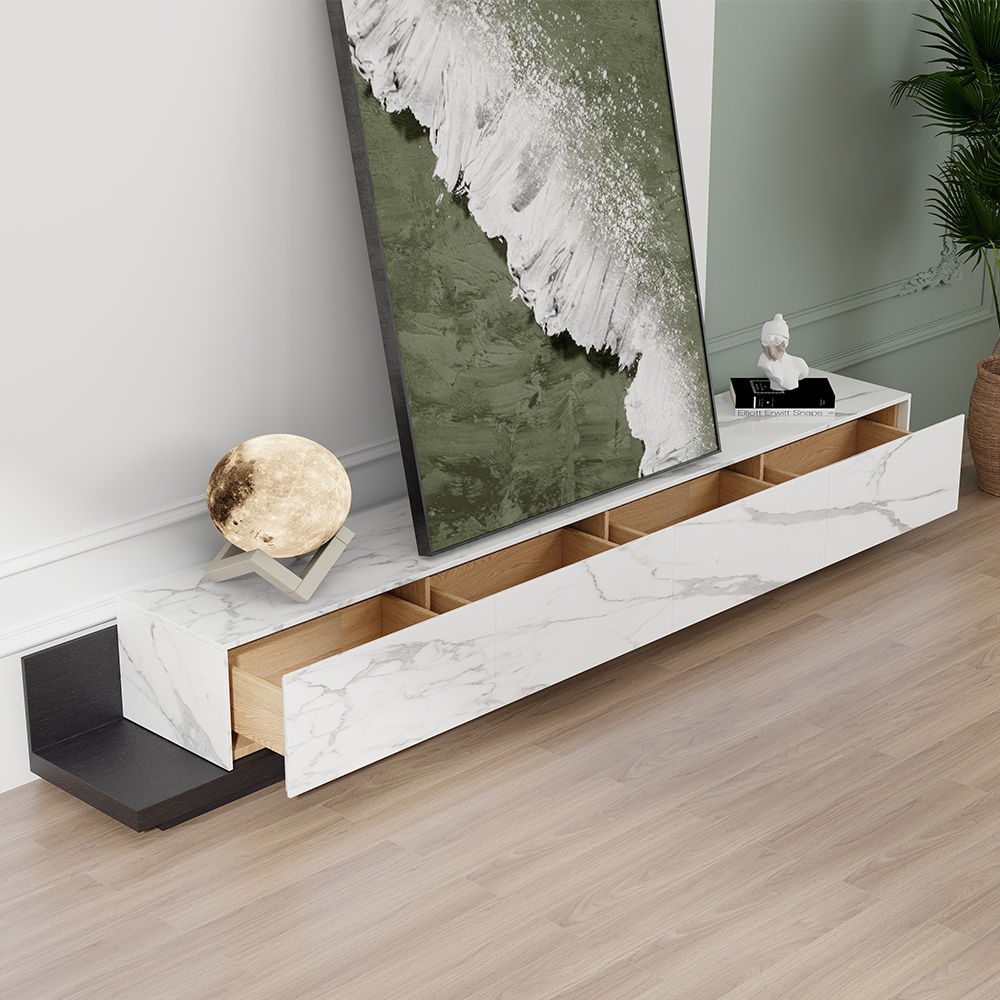 On the Ground White Sintered Stone TV Stands