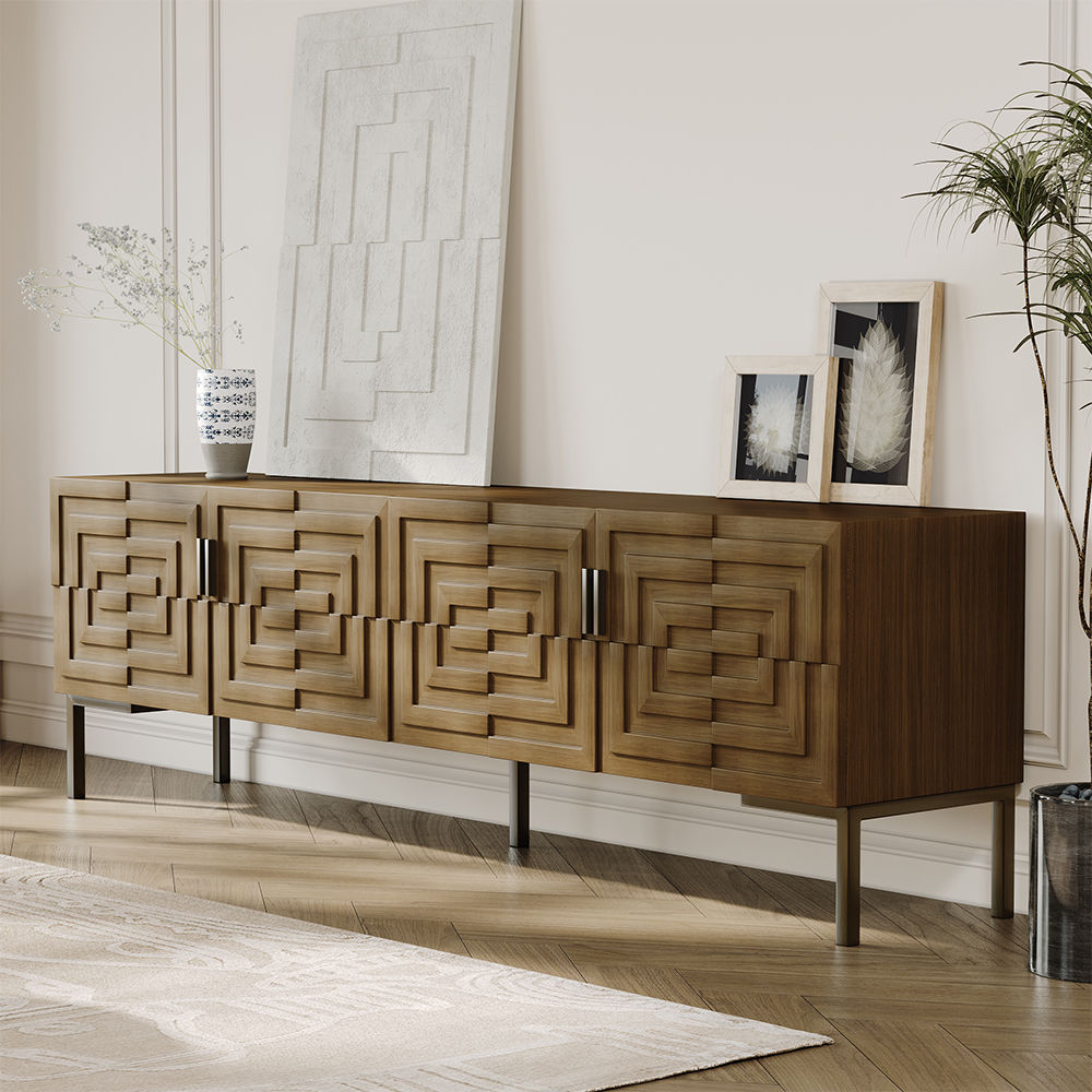 Partly Assemble Teak color MDF TV Stands