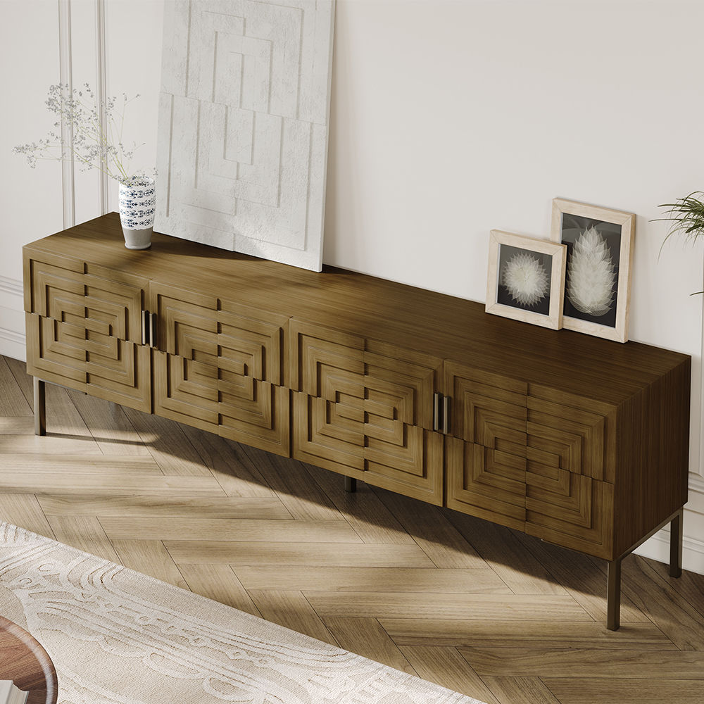 Partly Assemble Teak color MDF TV Stands
