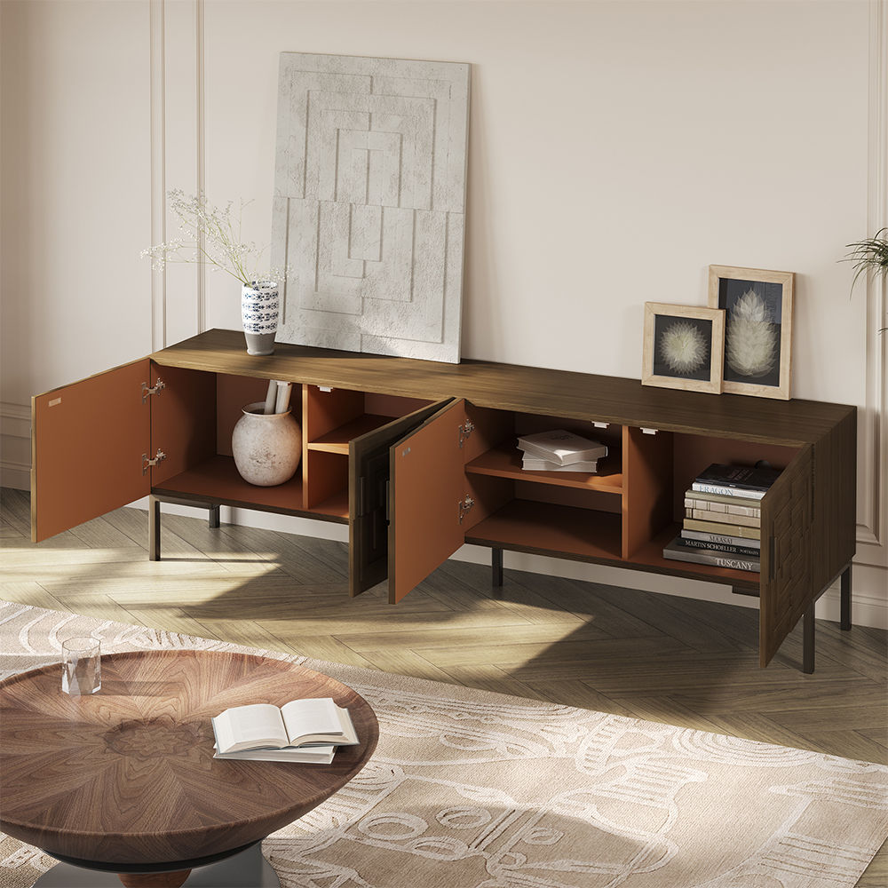 Partly Assemble Teak color MDF TV Stands