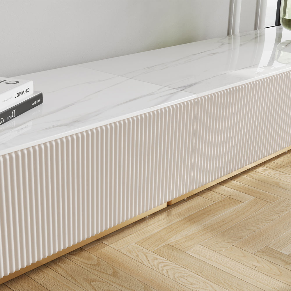 Modern White Glossy Sintered Stone TV Stands