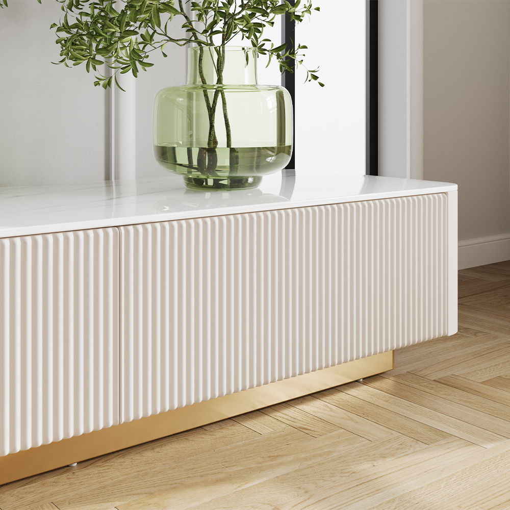 Sintered Stone White Glossy Sintered Stone TV Stands