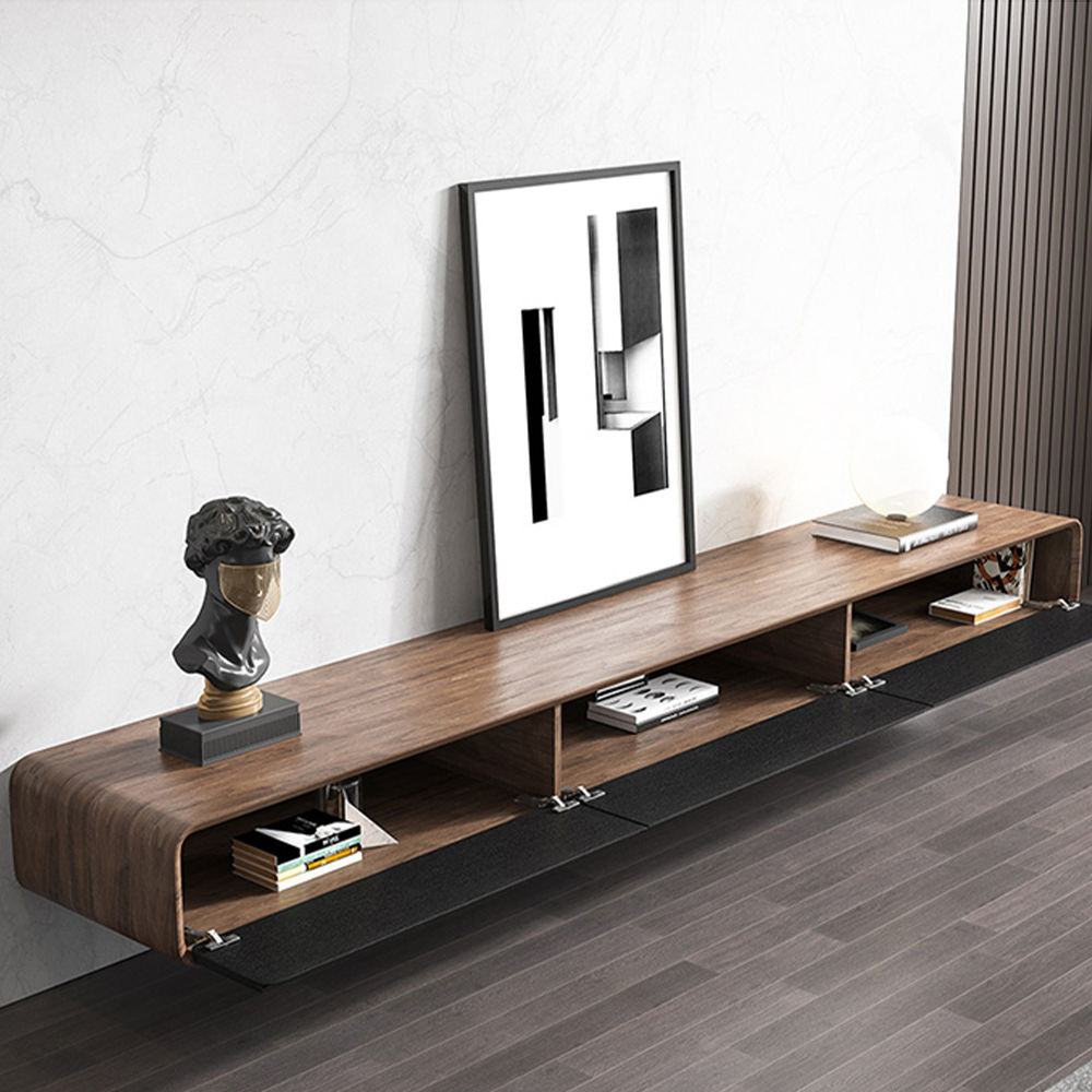 with Cabinets Dark Wood & Black MDF TV Stands