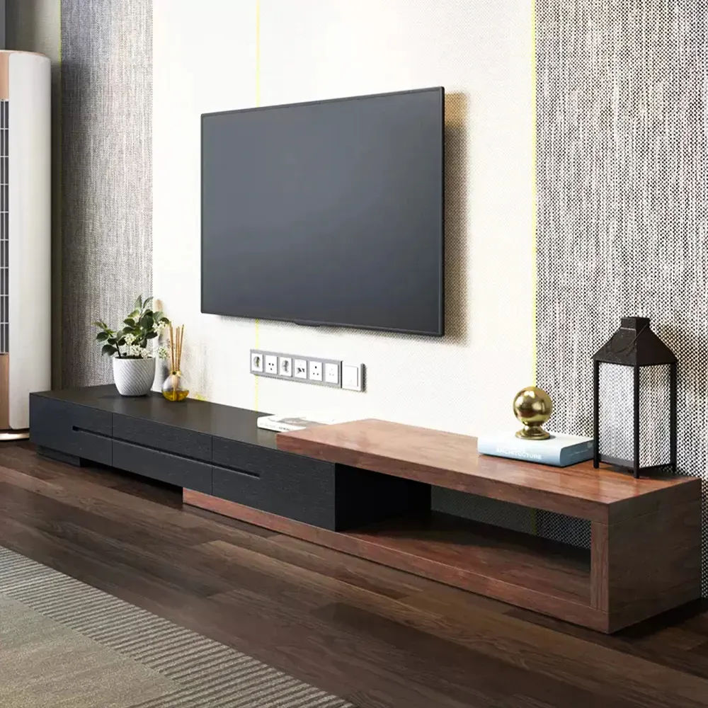 sans tiroirs Bois foncé et noir  MDF Meubles TV
