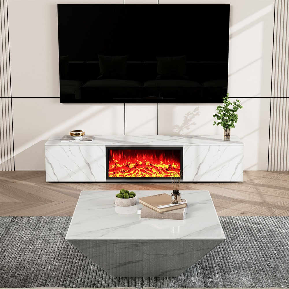 Fully Assemble White Matte Sintered Stone TV Stands