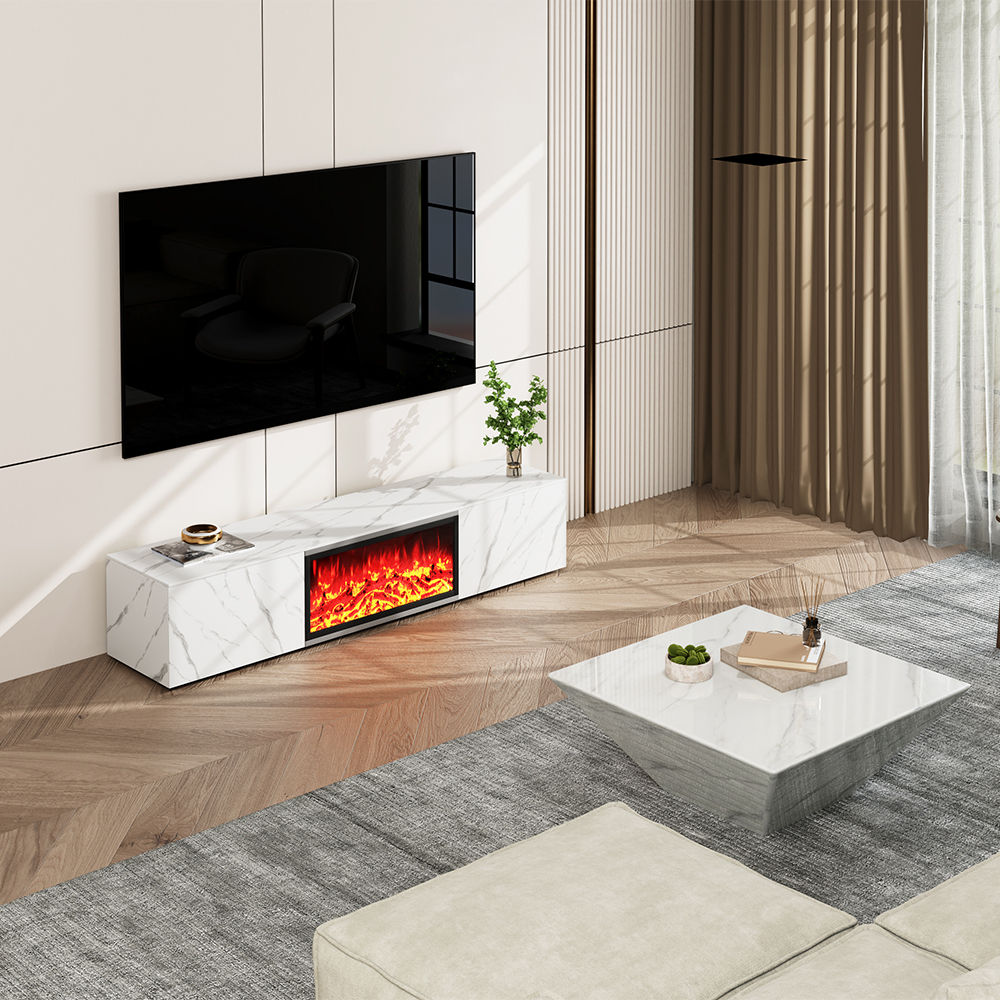 Fully Assemble White Matte Sintered Stone TV Stands