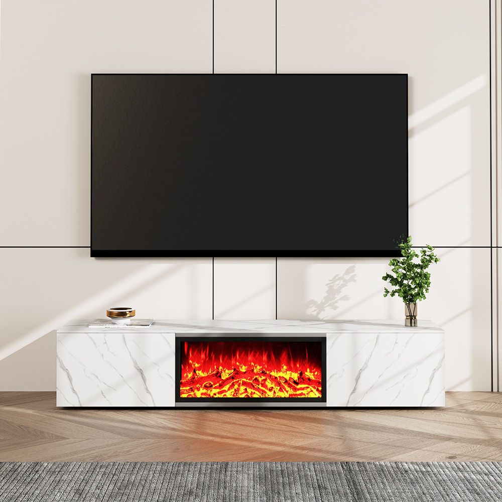 Floor TV Stand White Matte Sintered Stone TV Stands
