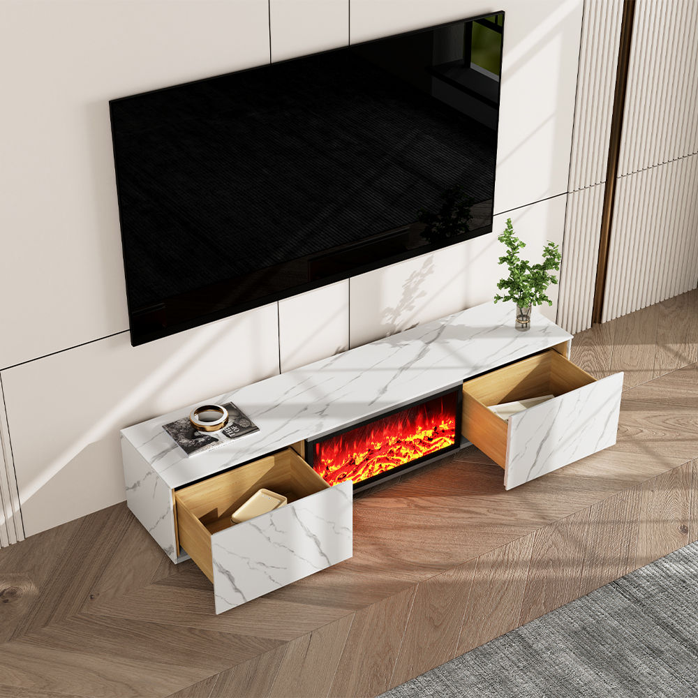 Floor TV Stand White Matte Sintered Stone TV Stands
