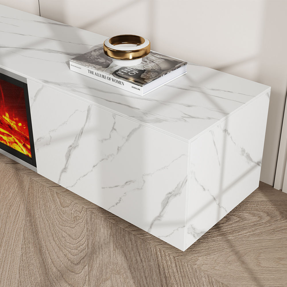 Fully Assemble White Matte Sintered Stone TV Stands