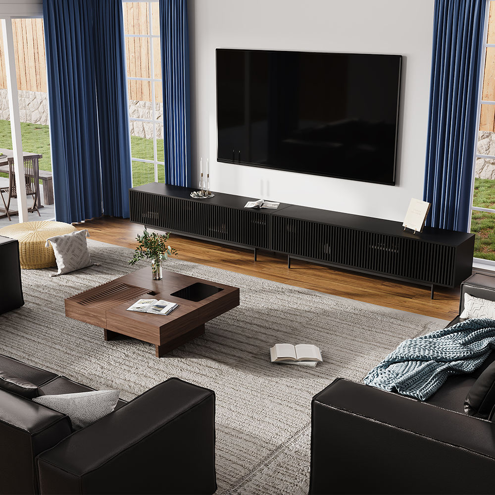 On the Ground Black Plywood TV Stands