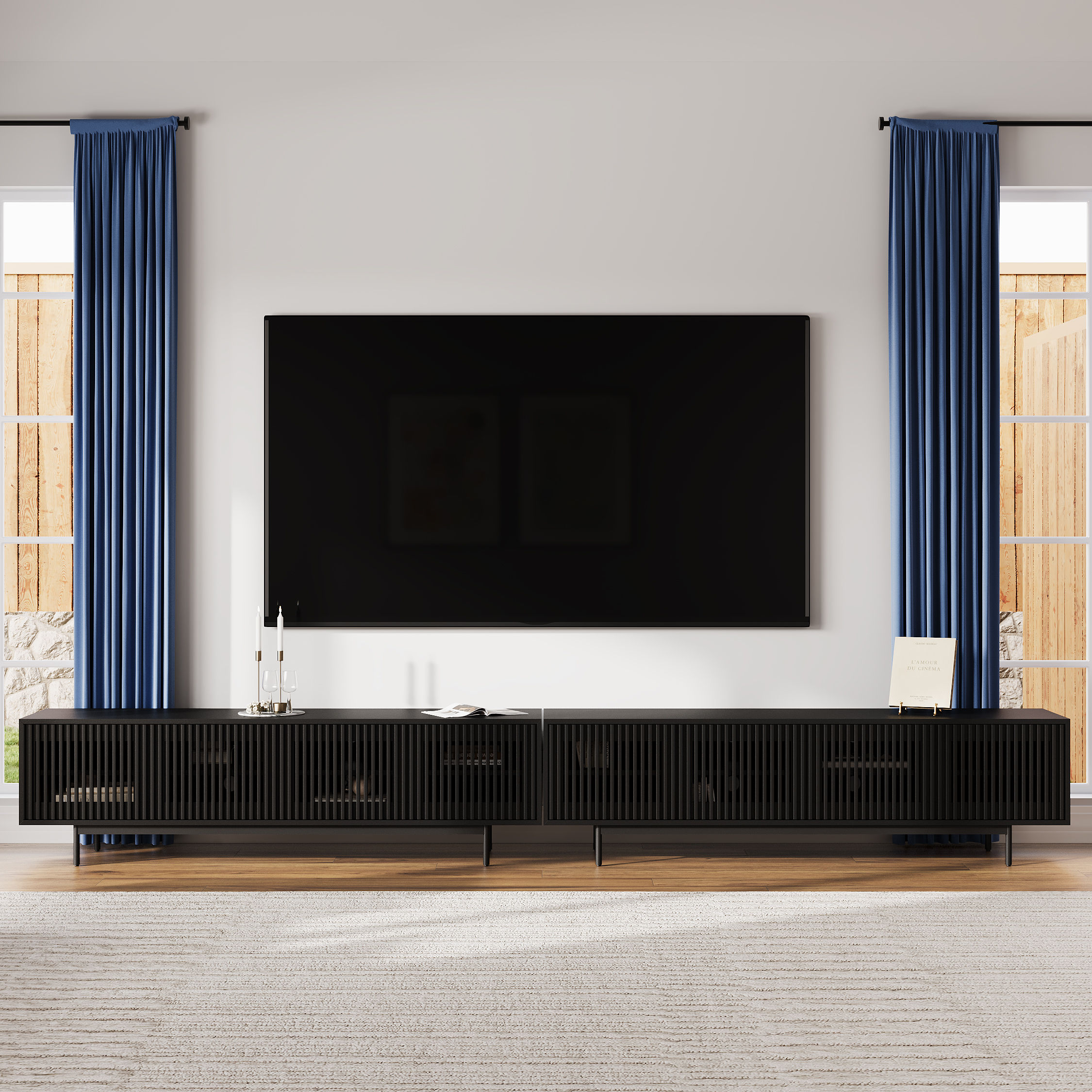 with Cabinets Black Plywood TV Stands