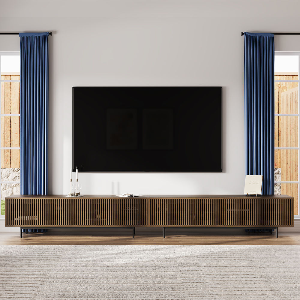 Metal Leg Dark Wood Plywood TV Stands