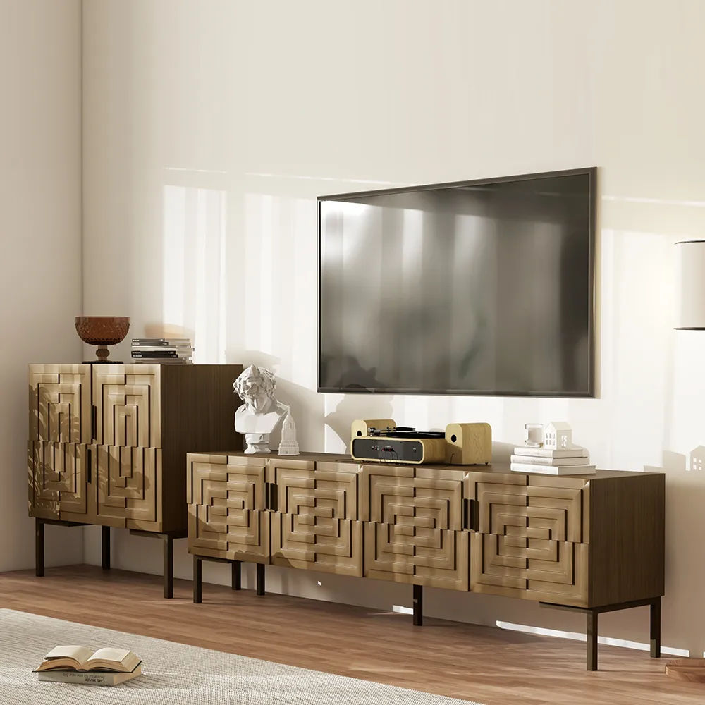 Metal Leg Teak color MDF TV Stands