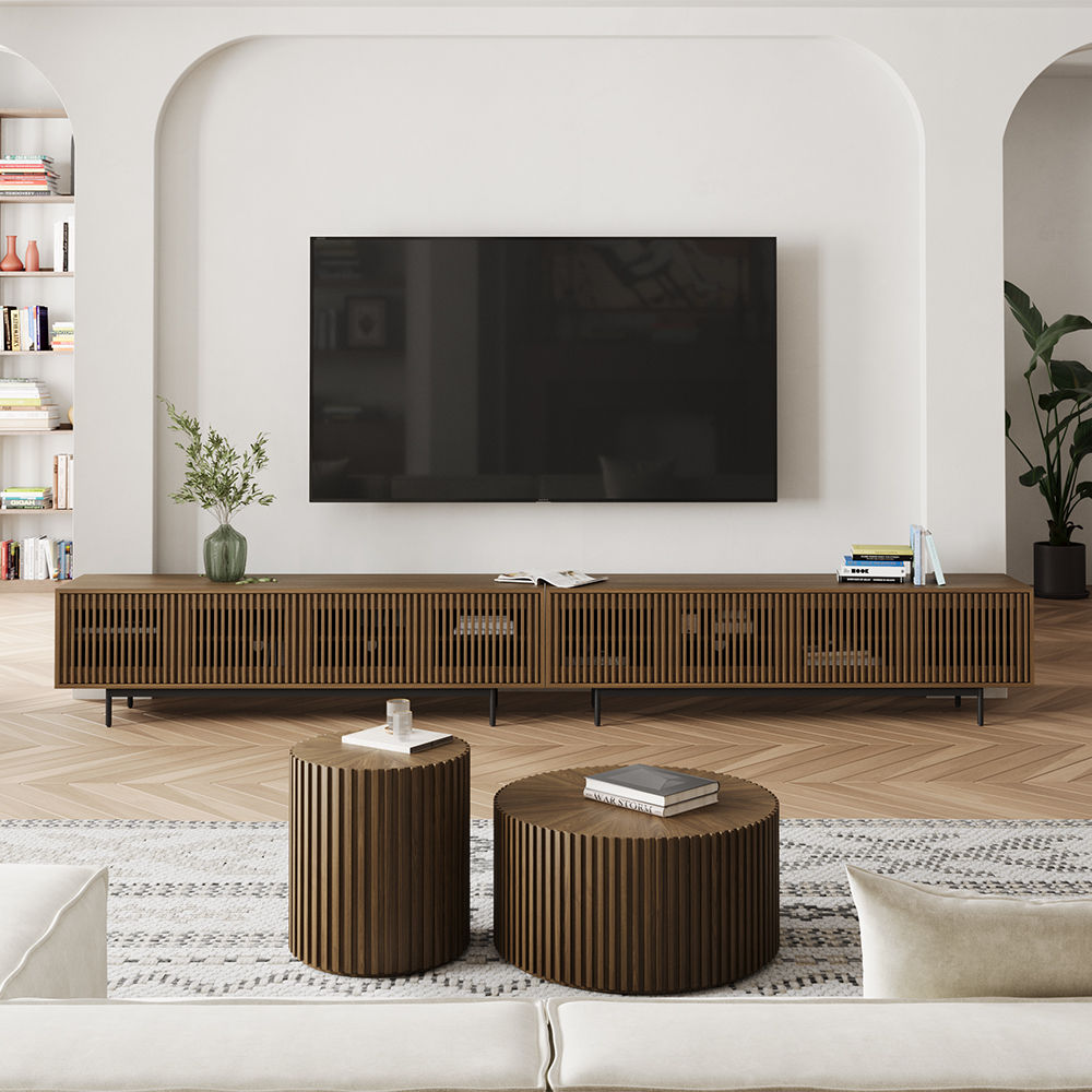 with Cabinets Dark Wood Plywood TV Stands