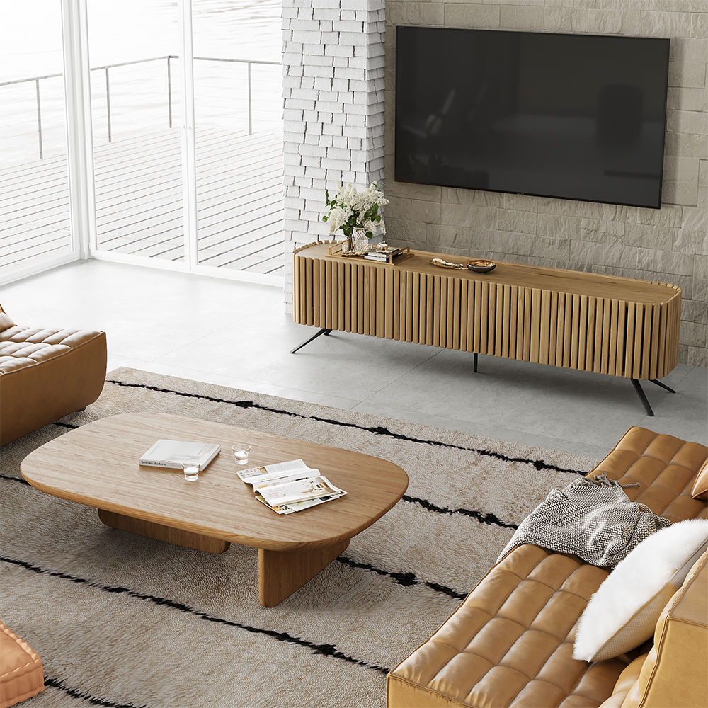 Slatted Design Wood color Plywood TV Stands