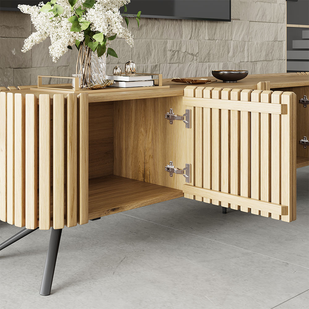 with Cabinets Wood color Plywood TV Stands
