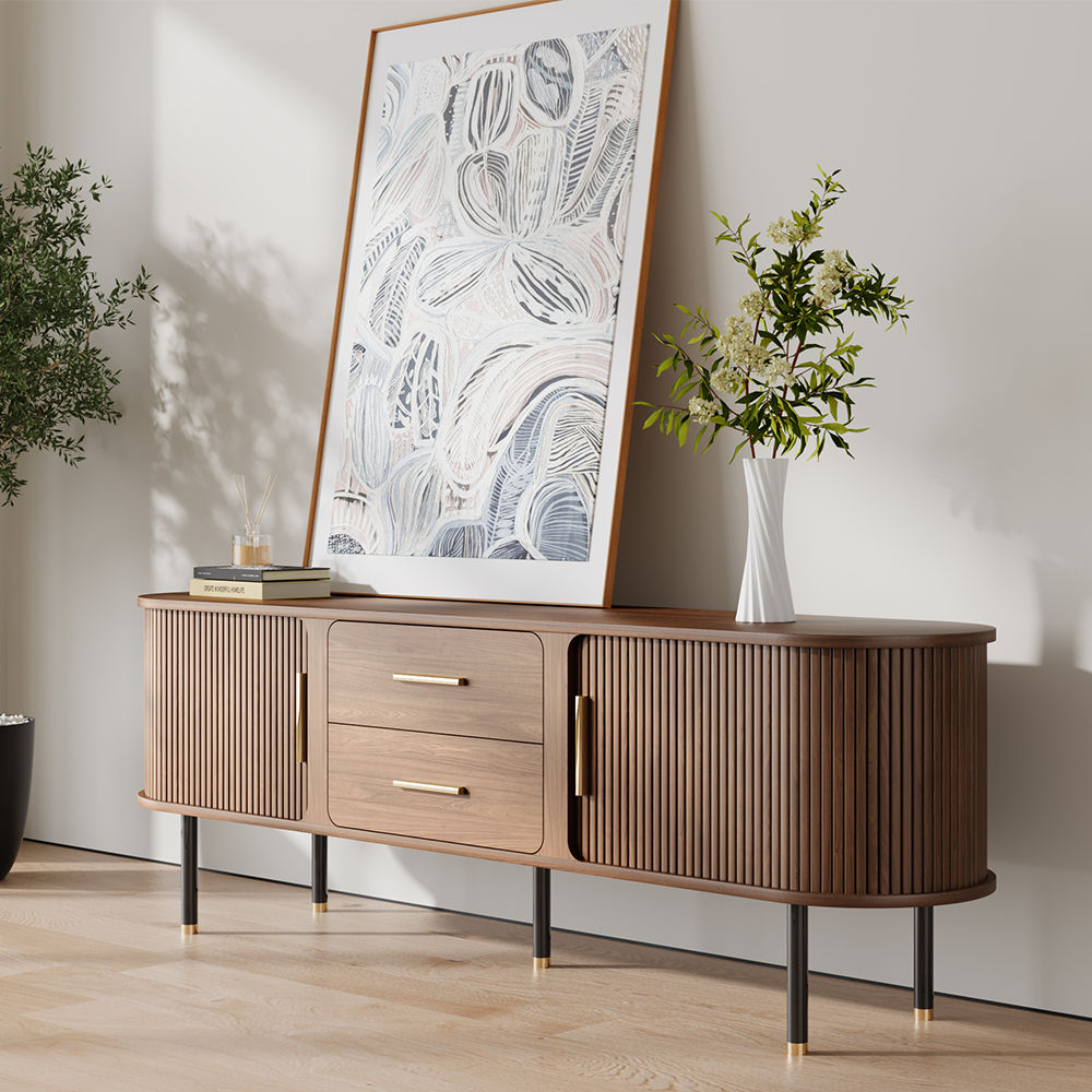 with Drawers Walnut Plywood TV Stands