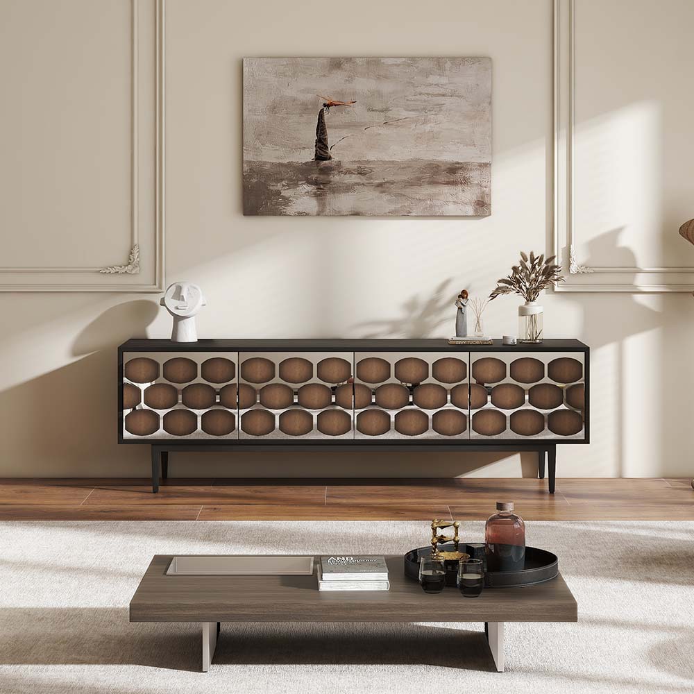 Multi-layer Solid Wood Frame Smoky MDF TV Stands