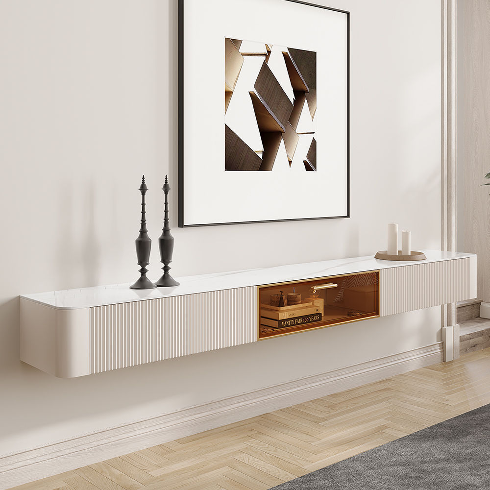 Partly Assemble White Glossy Sintered Stone TV Stands