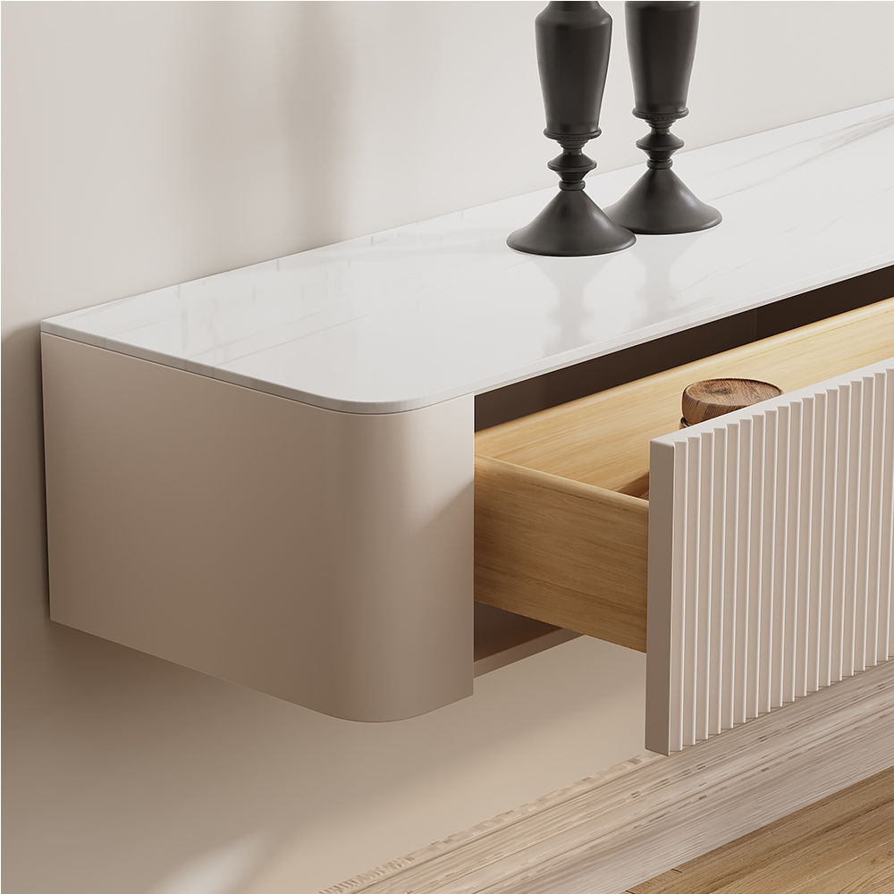Modern Minimalist White Glossy Sintered Stone TV Stands