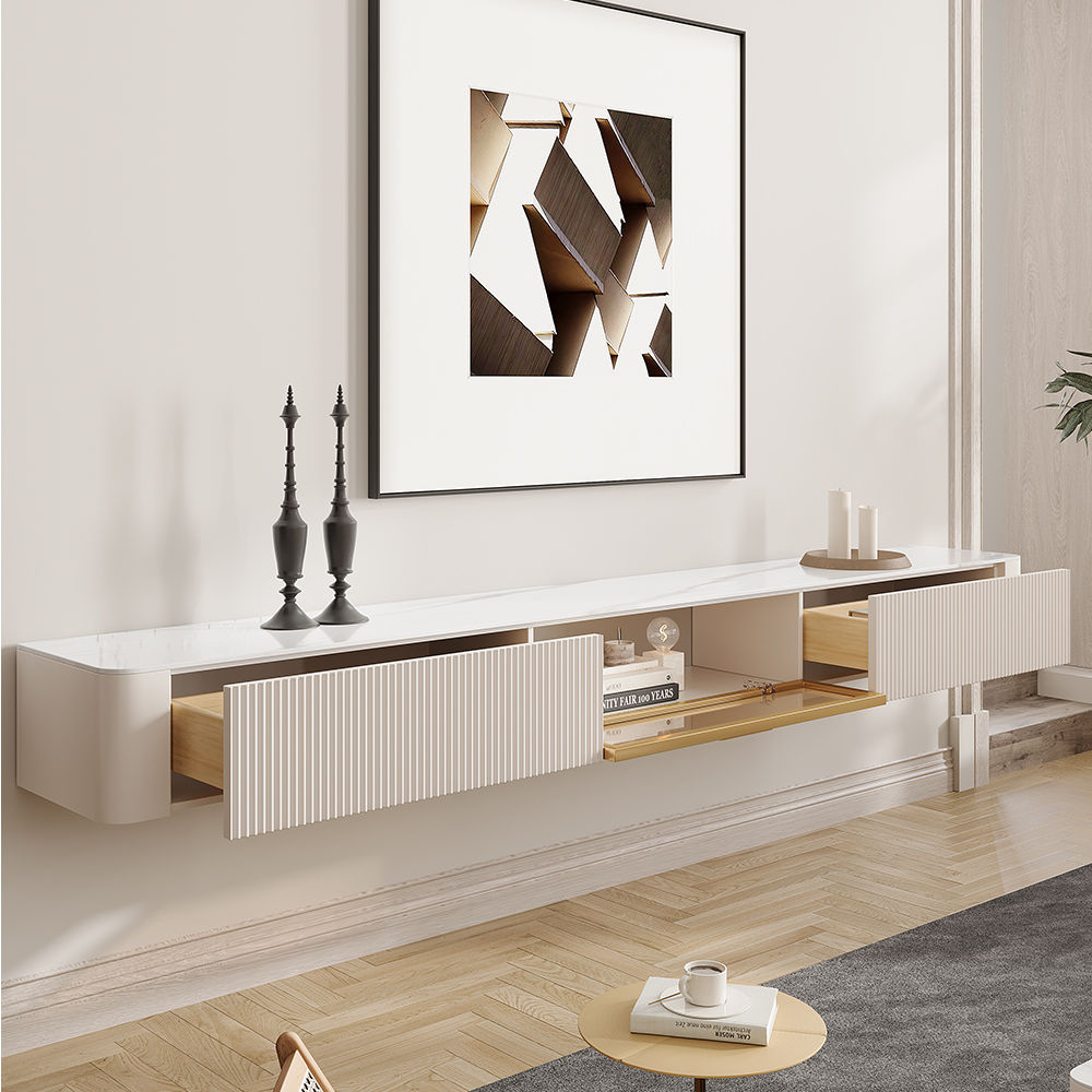 Modern Minimalist White Glossy Sintered Stone TV Stands