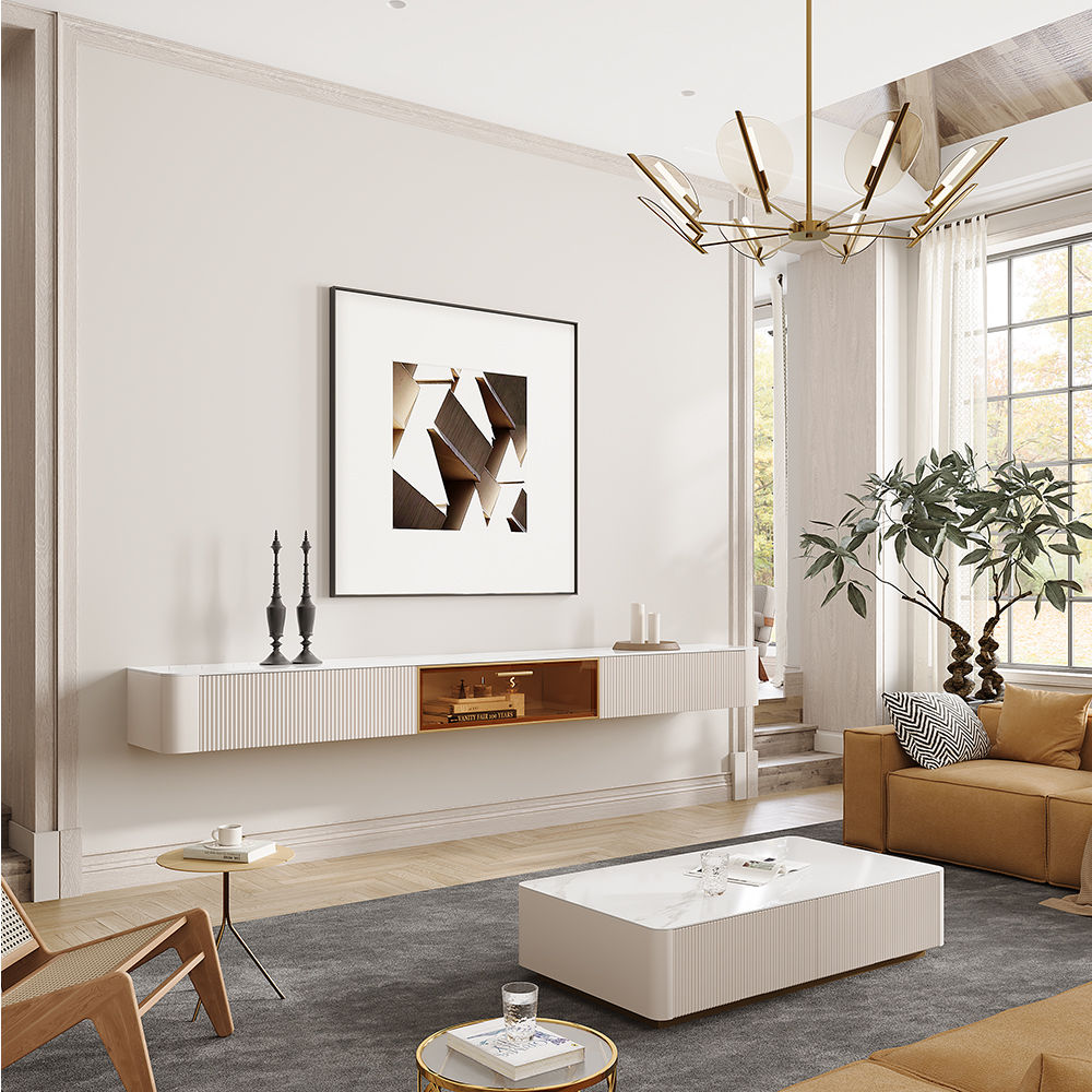 Modern Minimalist White Glossy Sintered Stone TV Stands