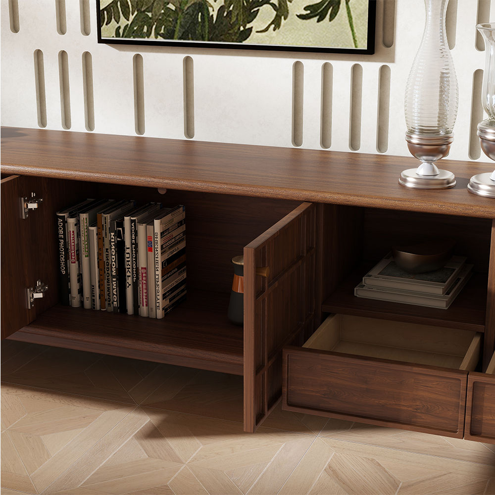 86.61'' Mid-Century Modern Cherry Wood TV Stand | Povison 86.61'' Mid-Century Modern Cherry Wood TV Stand | Povison