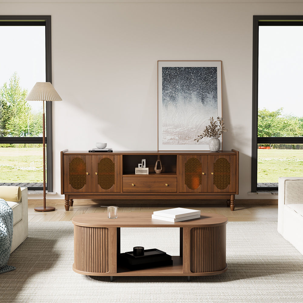 70.87''Mid-Century Modern Cherry Wood TV Stand | Povison