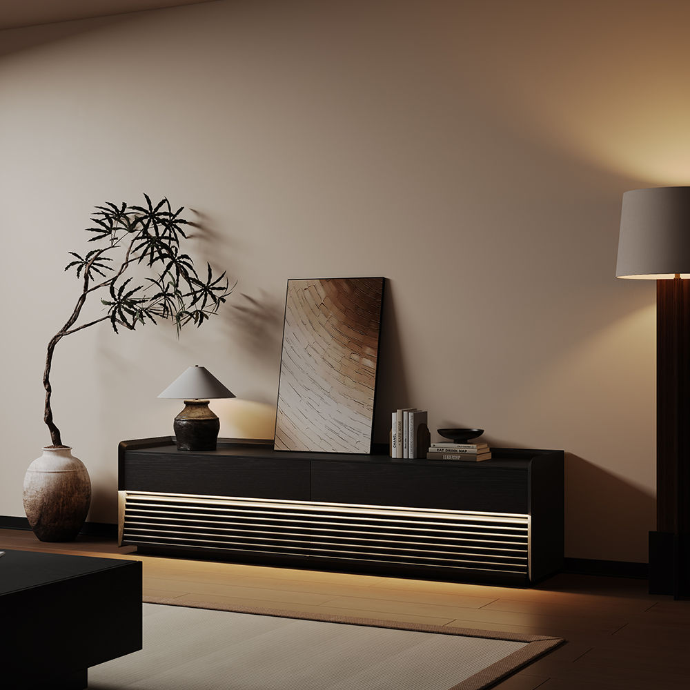 Floor TV Stand Black Plywood TV Stands