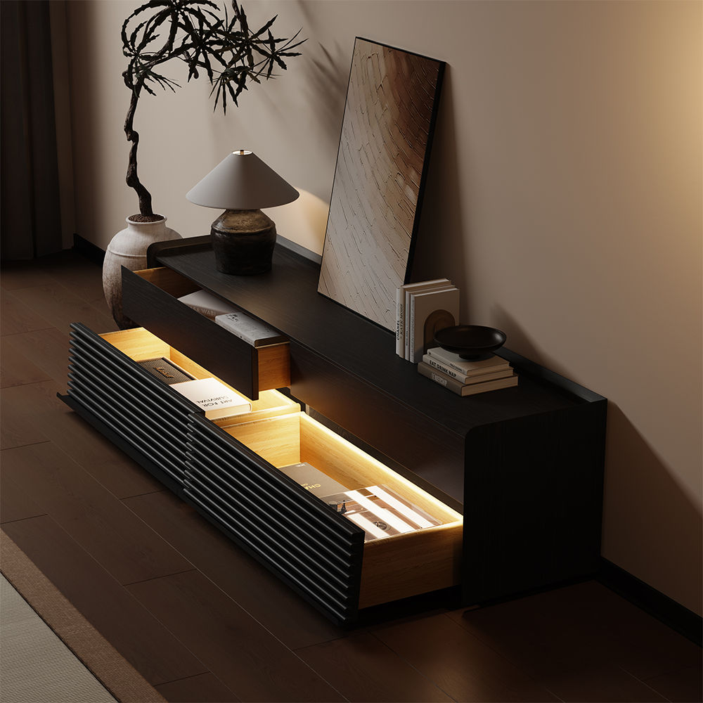 Floor TV Stand Black Plywood TV Stands