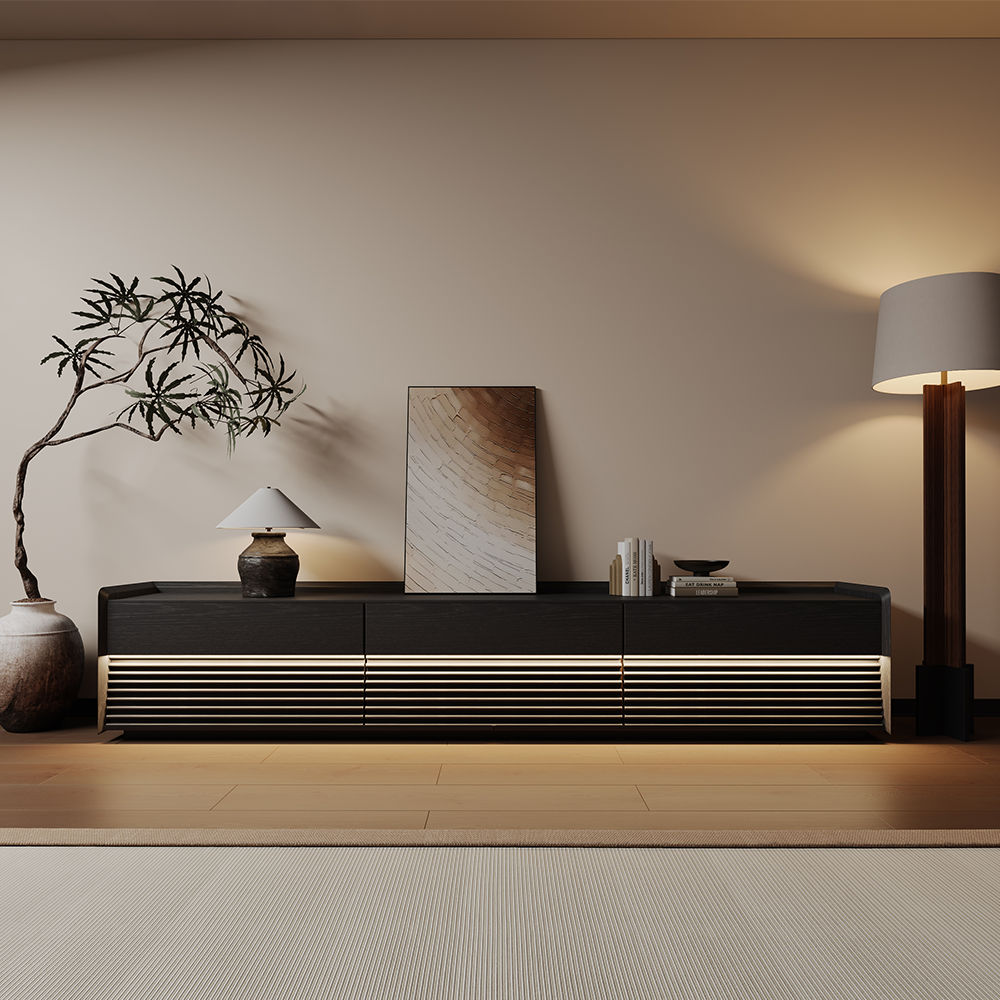 Floor TV Stand Black Plywood TV Stands