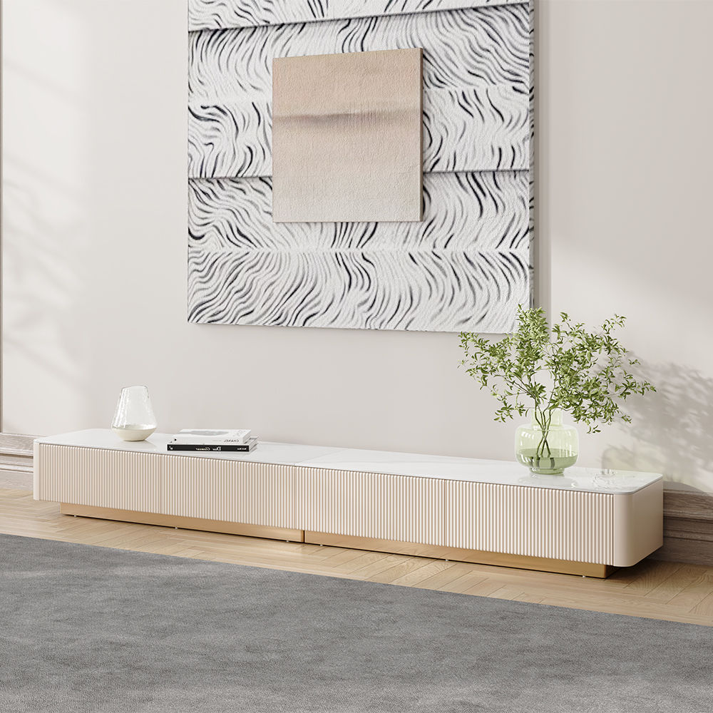 Modern Minimalist White Glossy Sintered Stone TV Stands