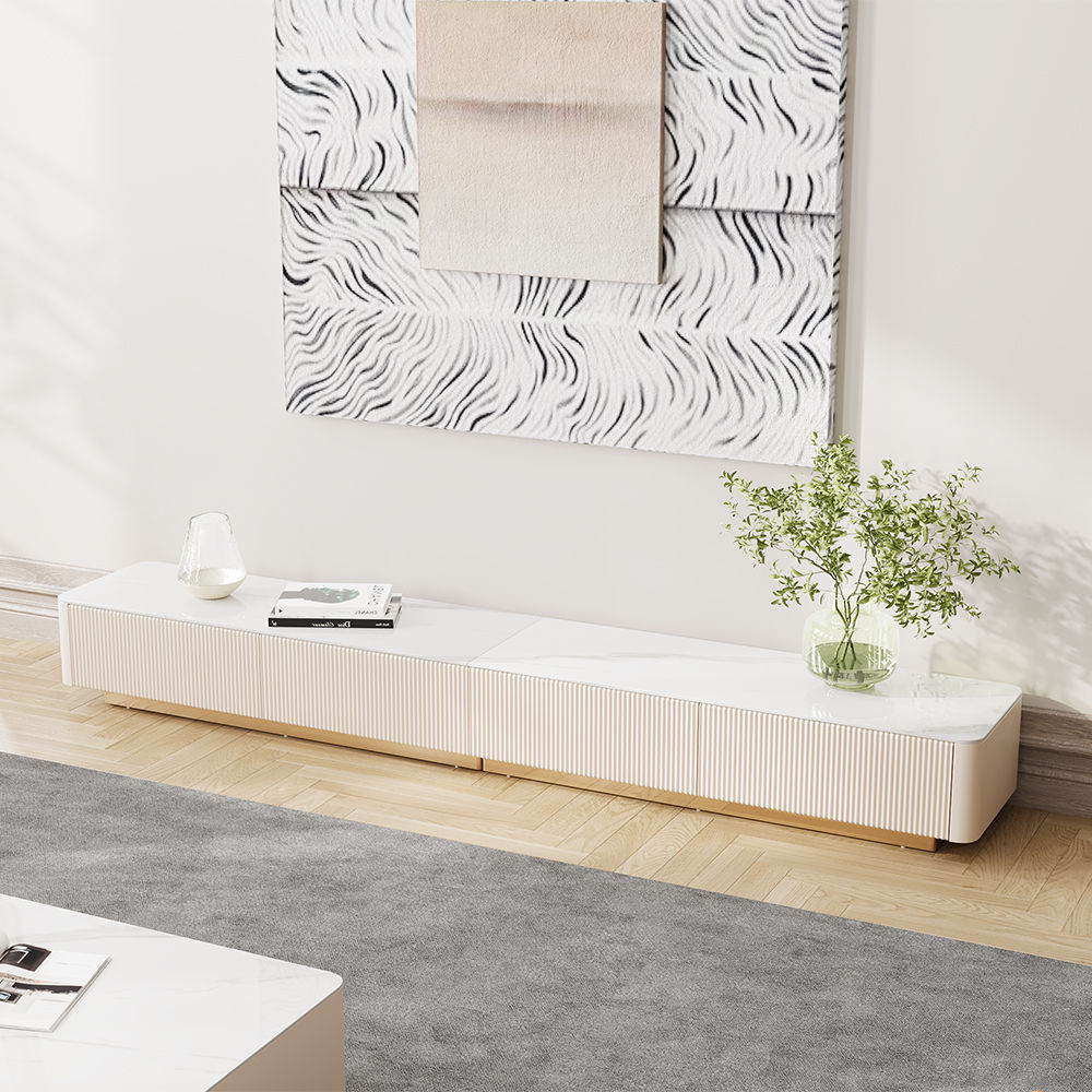 Modern Minimalist White Glossy Sintered Stone TV Stands