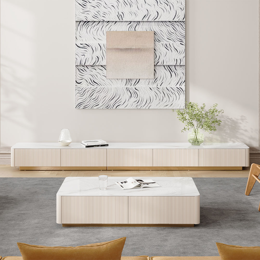 Modern White Glossy Sintered Stone TV Stands
