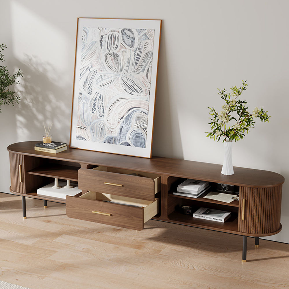 Metal Leg Walnut Plywood TV Stands