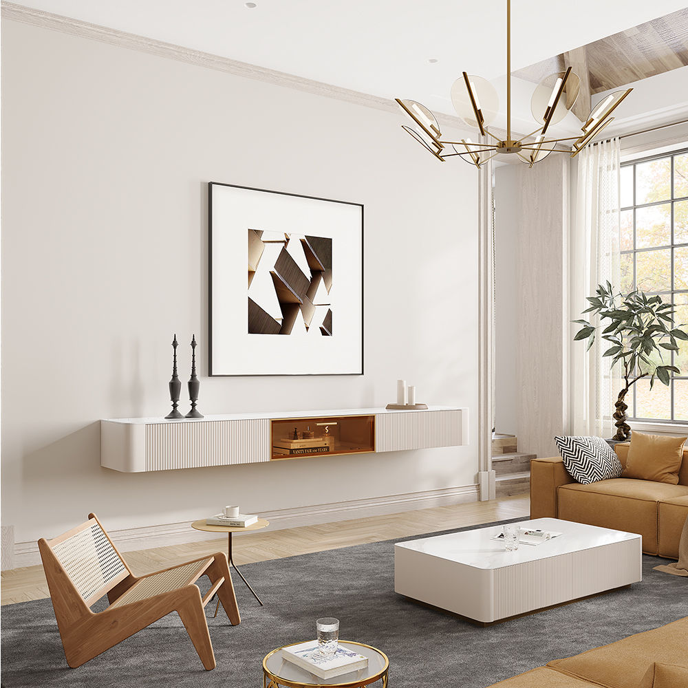 Partly Assemble White Glossy Sintered Stone TV Stands