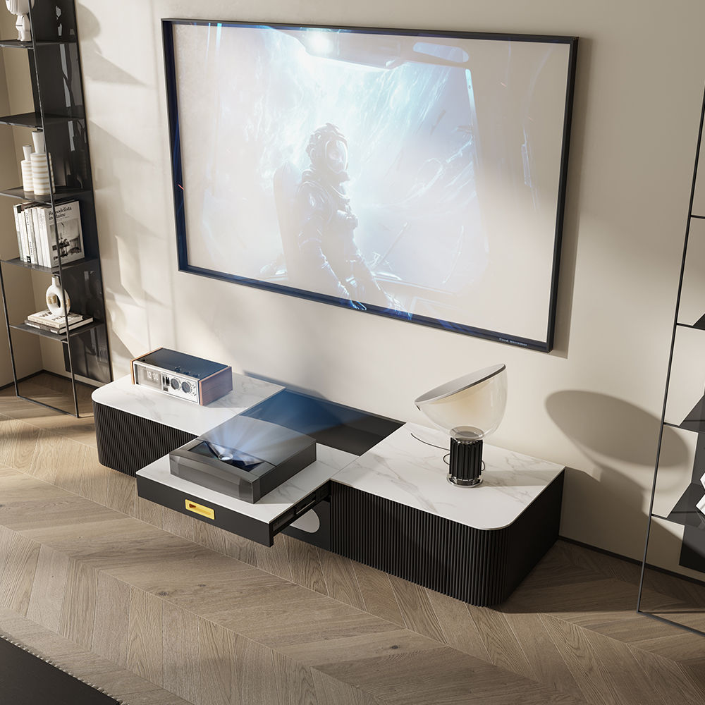 For Projector White & Black Sintered Stone TV Stands