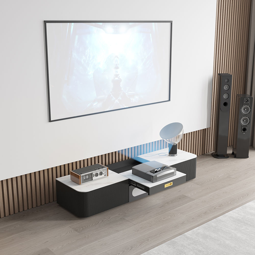 without Chairs White & Black Sintered Stone TV Stands