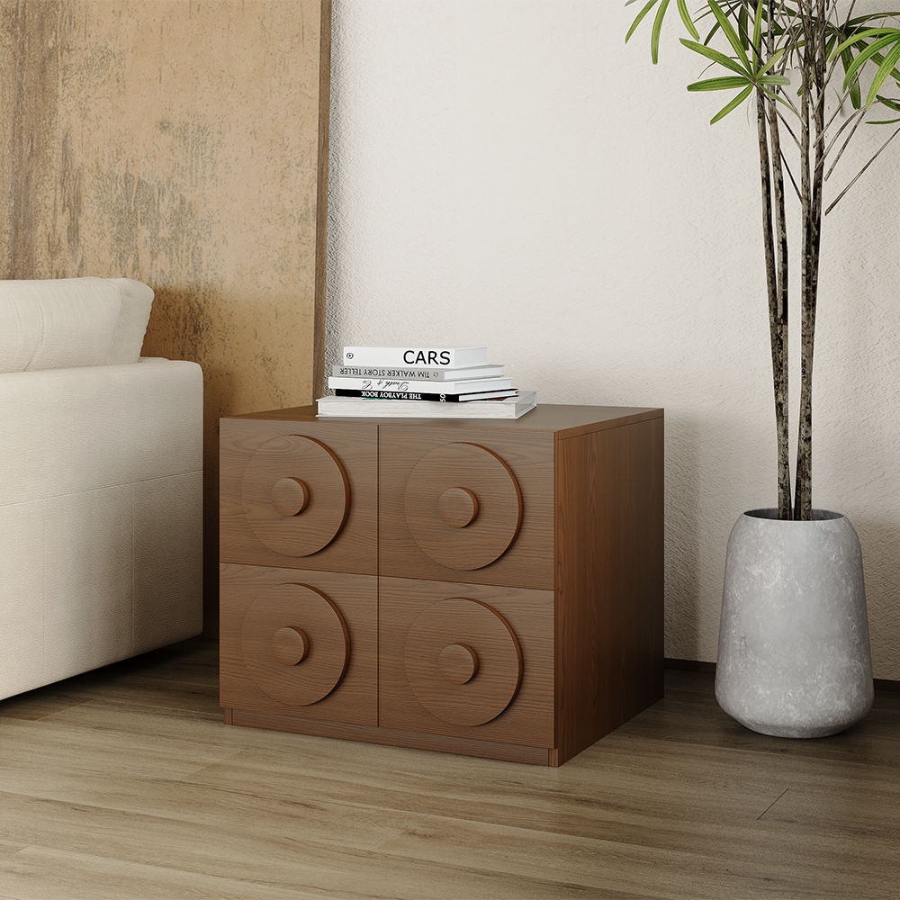 with Drawers Walnut Color Solid Wood TV Stands