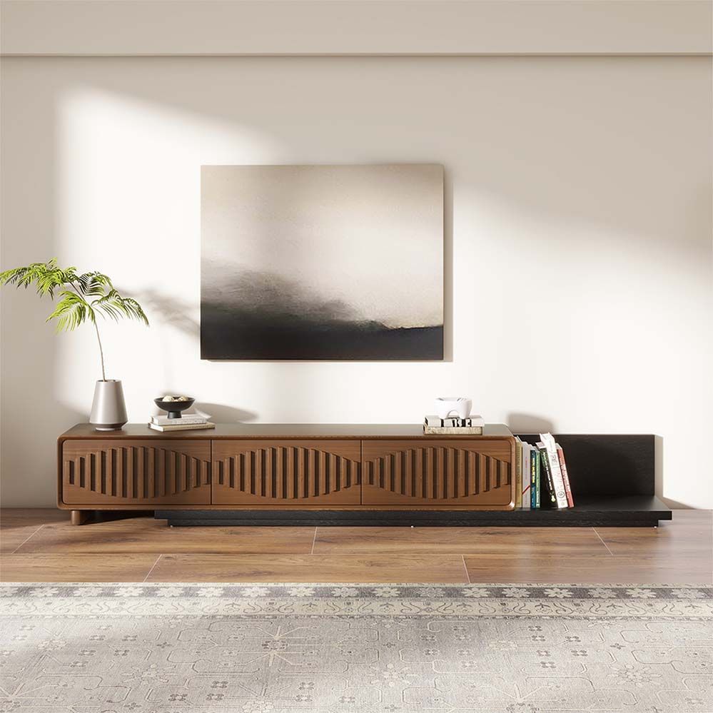 with Storage Walnut & Black MDF & Solid Wood TV Stands