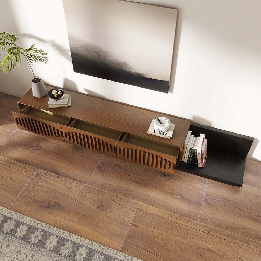 Partly Assemble Walnut & Black MDF & Solid Wood TV Stands