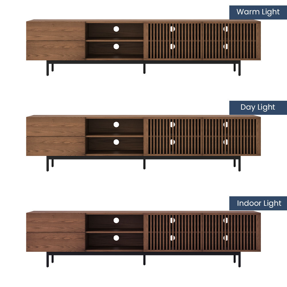 Slatted Design Dark Wood Plywood TV Stands