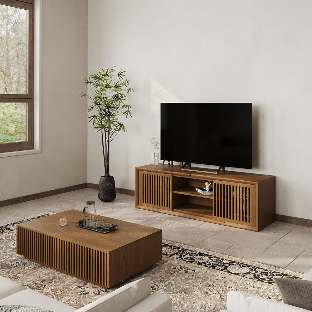 with Storage Walnut Color MDF TV Stands