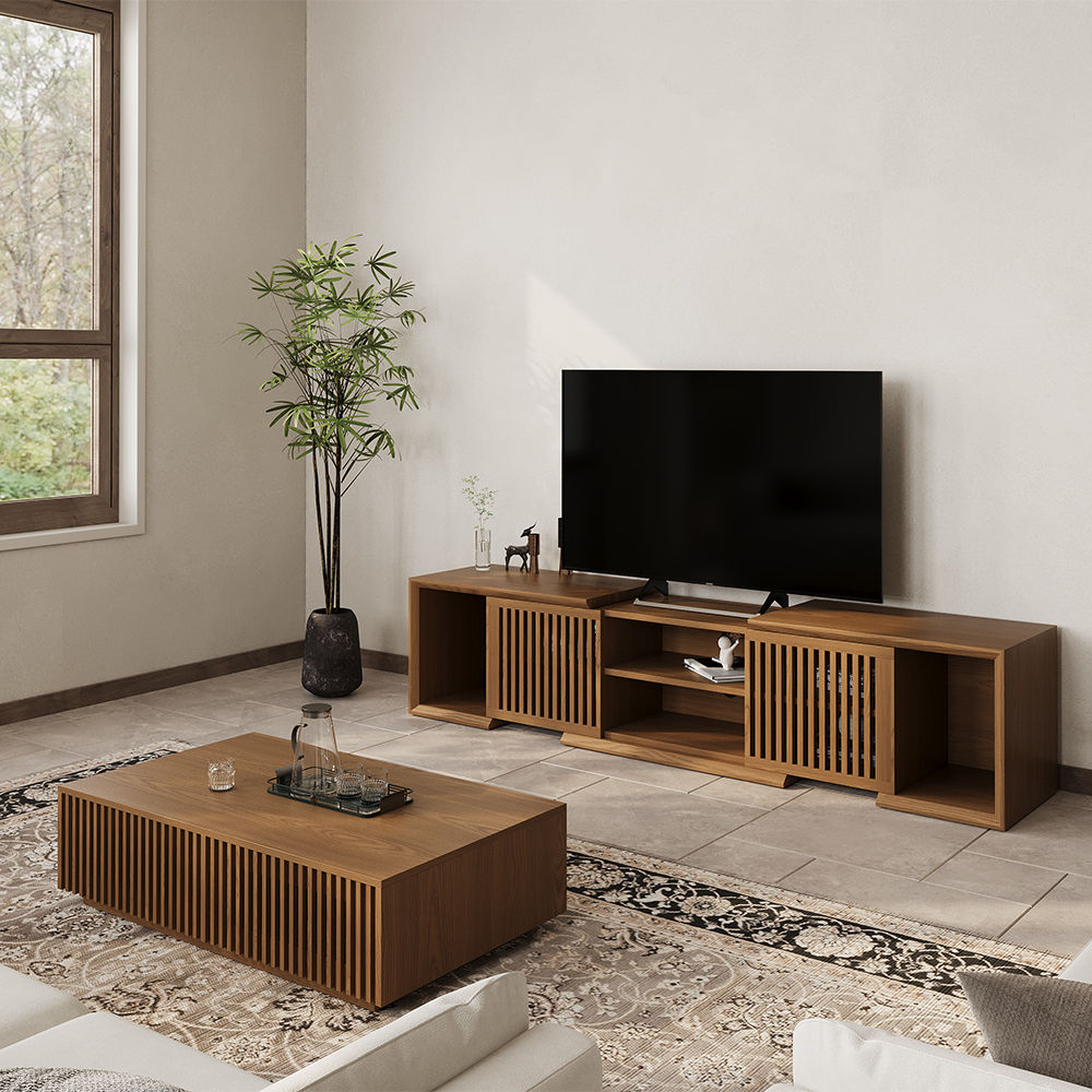 with Cabinets Walnut Color MDF TV Stands
